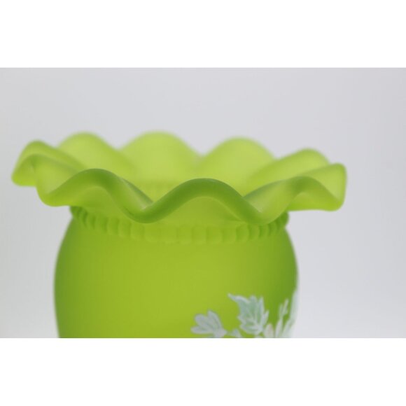 Westmoreland Frosted Green Satin Glass Pedestal Vase With Hand-Painted Floral De - Picture 7 of 7